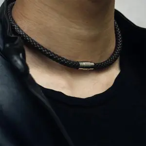 Leather Necklace Choker for Men Women Black Brown Rope Choker Necklaces Jewelry  4/6/8mm DUNM09A