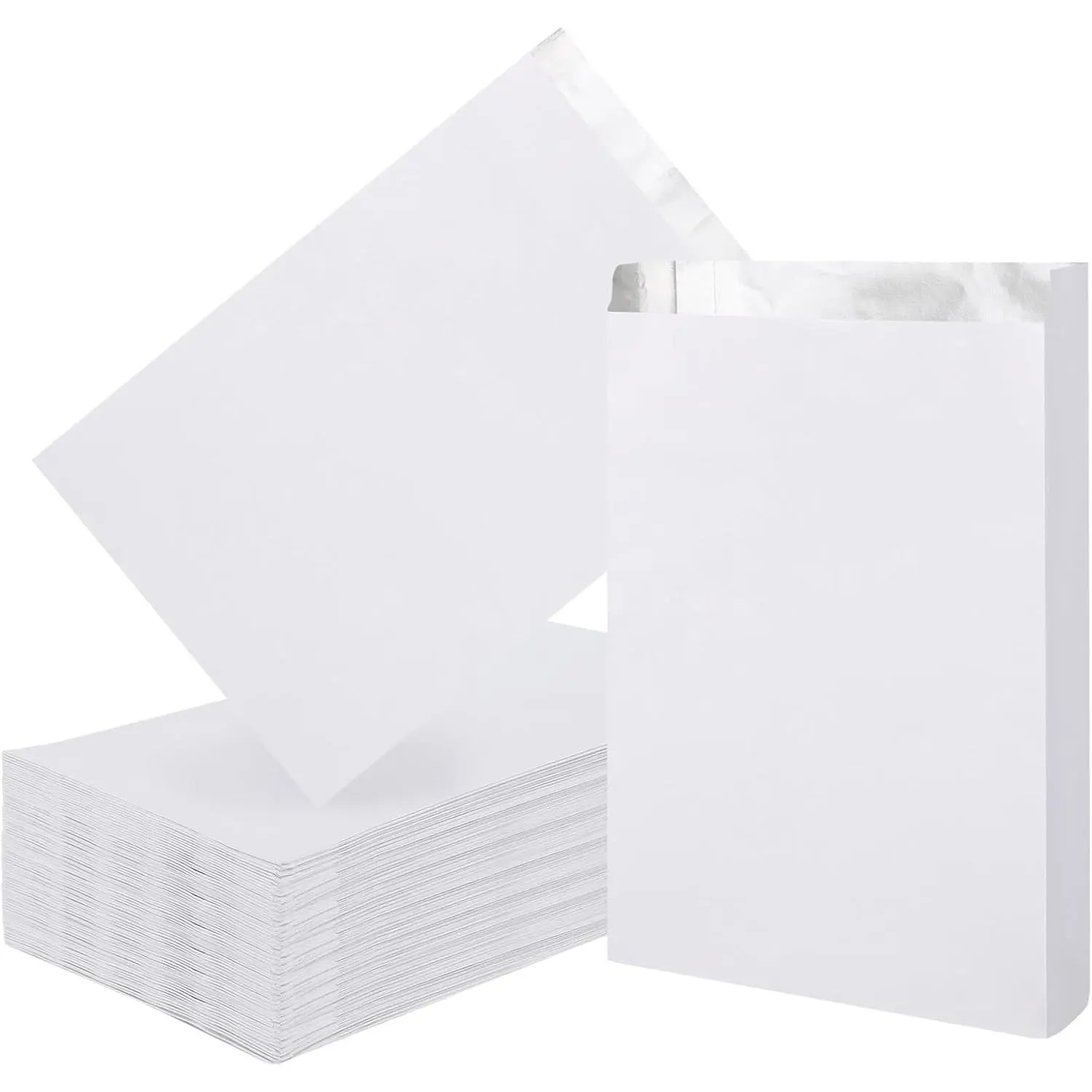 Food Storage Bags, 100 count 7.5"x11.8"x2" White Foil Sandwich Bags,Hot Dog Hamburger Wrappers Bags Foil for Hot Food,Bakery Cookies, , Snack, BBQ Take-out