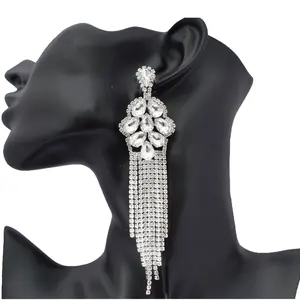 Aaliyah - dangle silver dangle rhinestone earrings