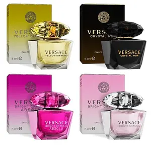 Versace Fragrance Sampler Set for Women - 4 x 0.17 oz Travel Sprays - Bright Crystal Absolu, Yellow Diamond, Crystal Noir & Bright Crystal EDP - Regular Edition