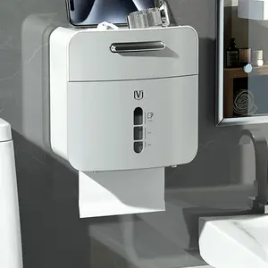 Wall Mounted Bathroom Tissue Box |   No Drill Toilet Paper Holder, Multifunctional Sanitary Wipes Storage Organizer, Space Saving for Bathroom & Restroom, Keep Counter Clean & Tidy