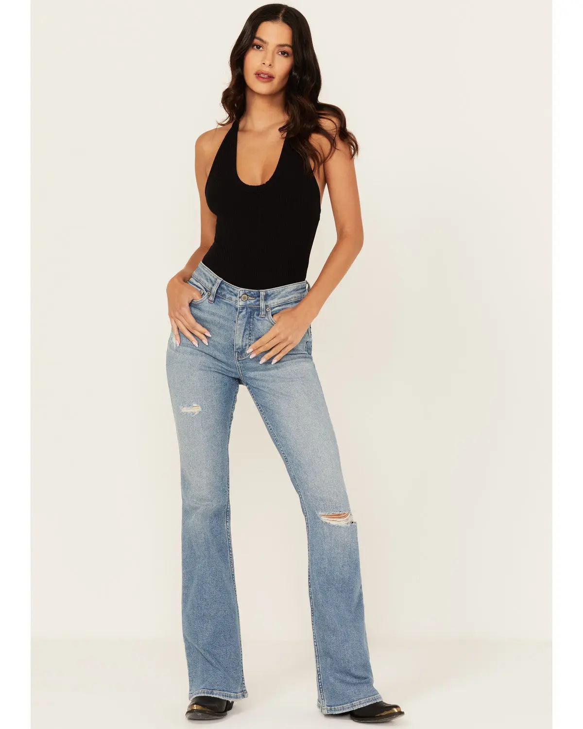 Arbor Medium Wash Outlaw High Rise Flare Super Stretch Denim Jeans