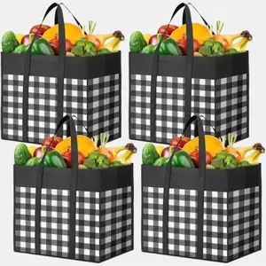 Reusable Grocery Shopping Bags 4-Pack - Multipurpose, Foldable Large Tote, High-Quality Non-Woven Fabric, Easy to Clean, Waterproof Design