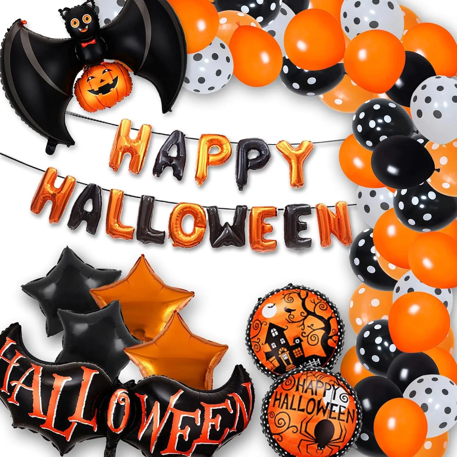 Halloween Balloon Arch Kit, Halloween Balloons Set with Happy Halloween Balloon Letters, Spider Bats Balloon for Scary Halloween Party Decorations, Halloween Balloon Garland for Party Supplies