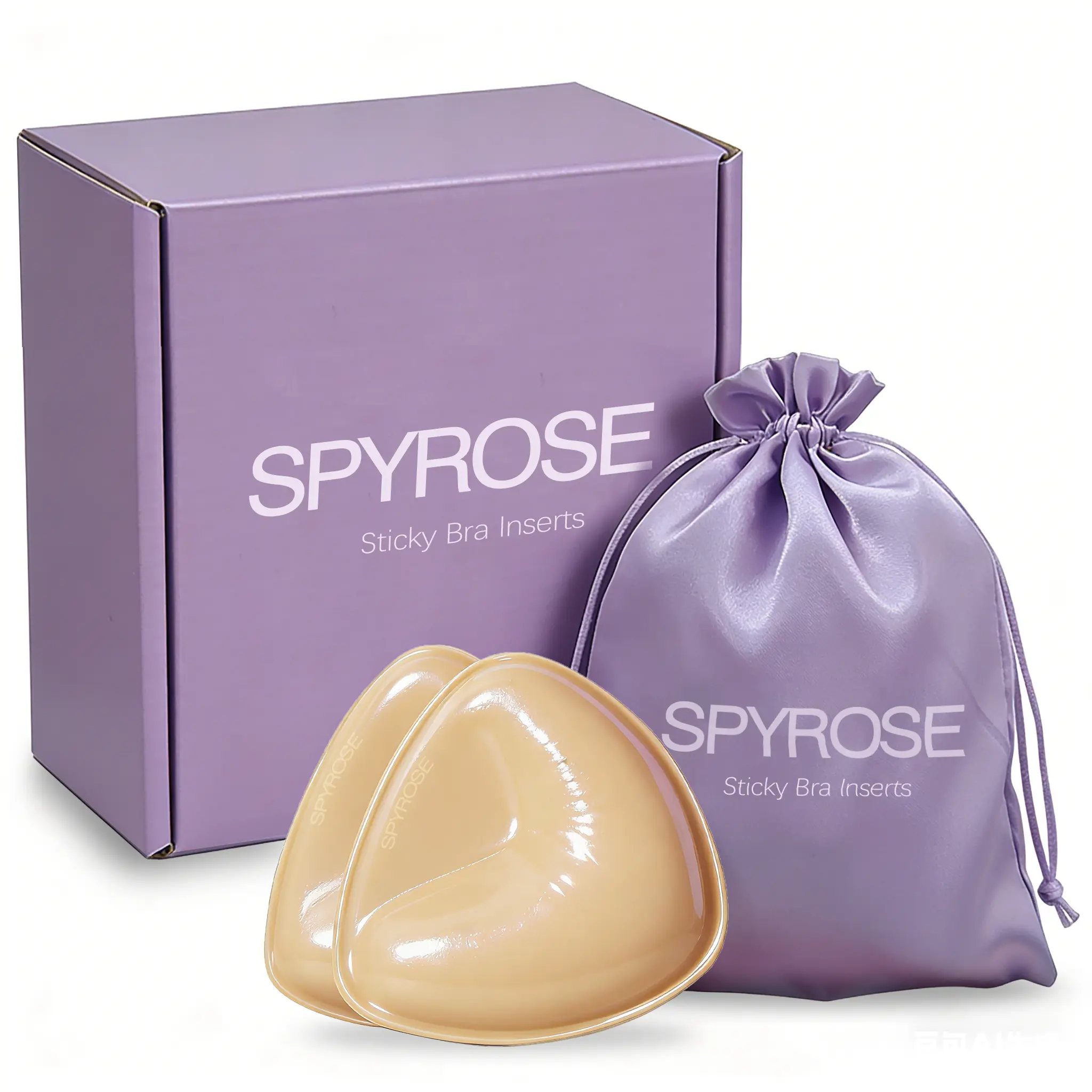 SPYROSE Women's Self-Adhesive Triangle Sticky Push-Up Bra with Inserts - Waterproof, Sweatproof, Reusable Strapless Bra, Instant Lift, Storage Bag for Backless Dresses, Prom Outfits, Natural Look, Sticky Bra