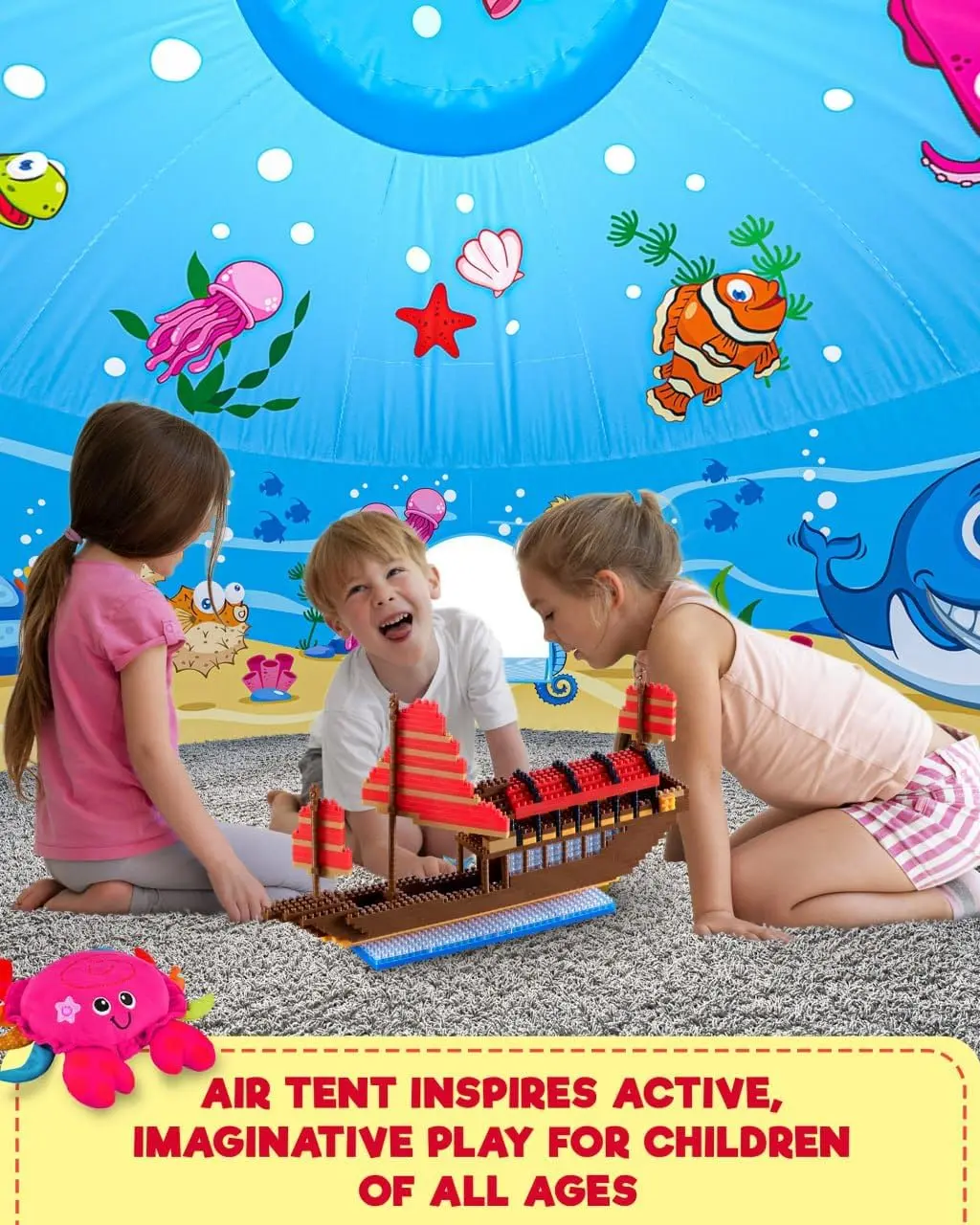 SKYWIN Air Tent Fort Playhouse for Kids -Inflatable Kids Fort Sets Up and Stores Away in Seconds kids tent toys play tent