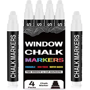 White Chalk Markers for Blackboard, Window Markers Thick, Liquid Chalk Pen with 7mm Wide Thick Tip & Erasable ,  Marker for Chalkboard Blackboard Sign Glass Menu Board Mirror Poster - 4 Pack