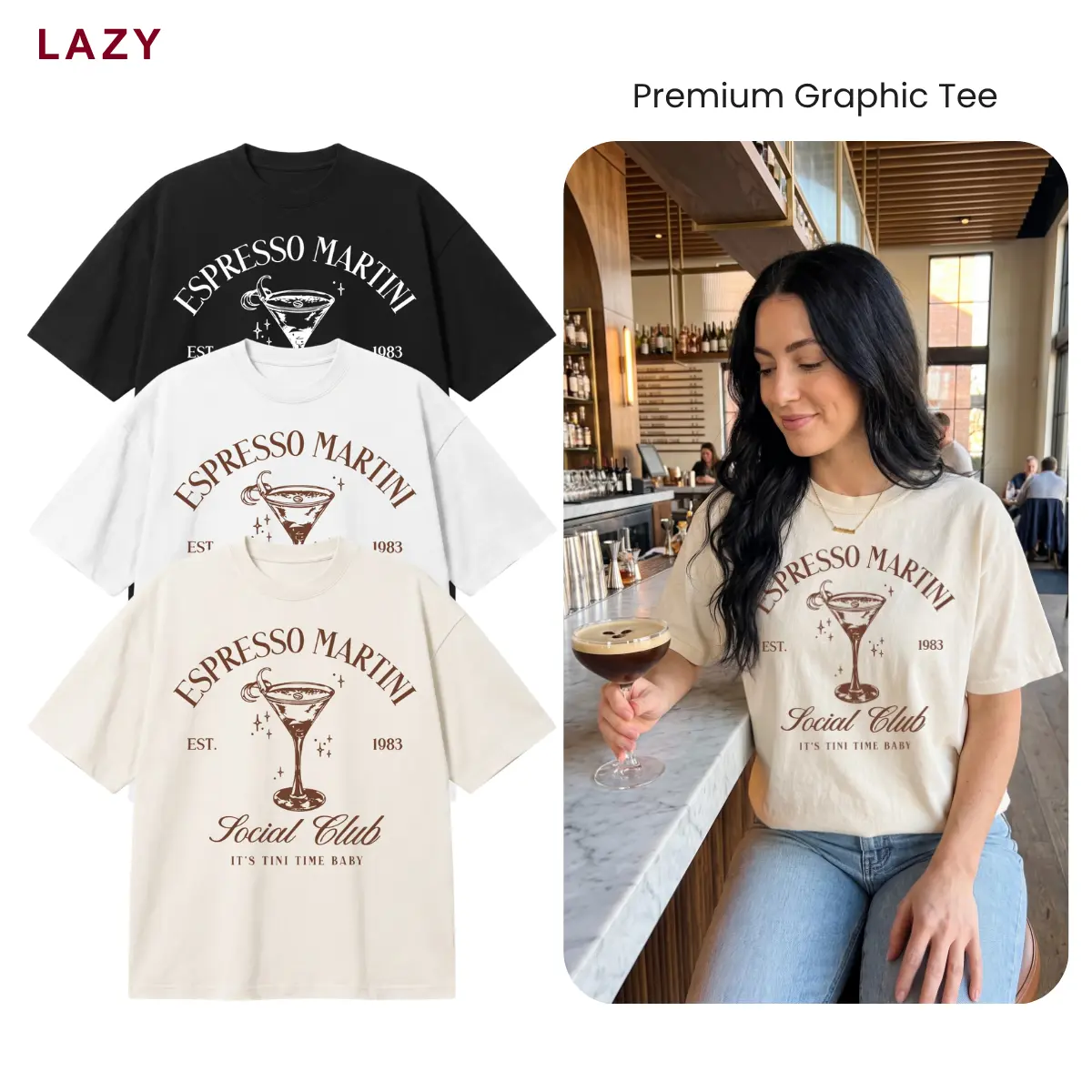 Comfort Colors Espresso Martini Social Club T-Shirt, Women's Cocktail Graphic Tee, Retro Martini Lover Shirt, Vintage Bar Aesthetic Casual Tee Top Womenswear