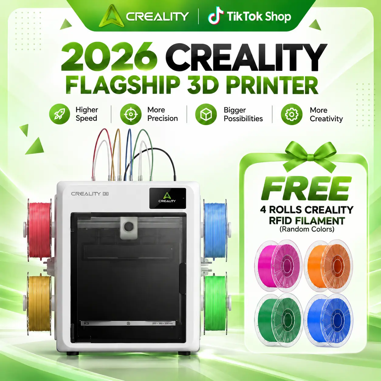 November 2nd. shipment Creality K3 Multi-Material & Multicolor 3D Printer with 4 Rolls Free Hyper RFID Pla Filament