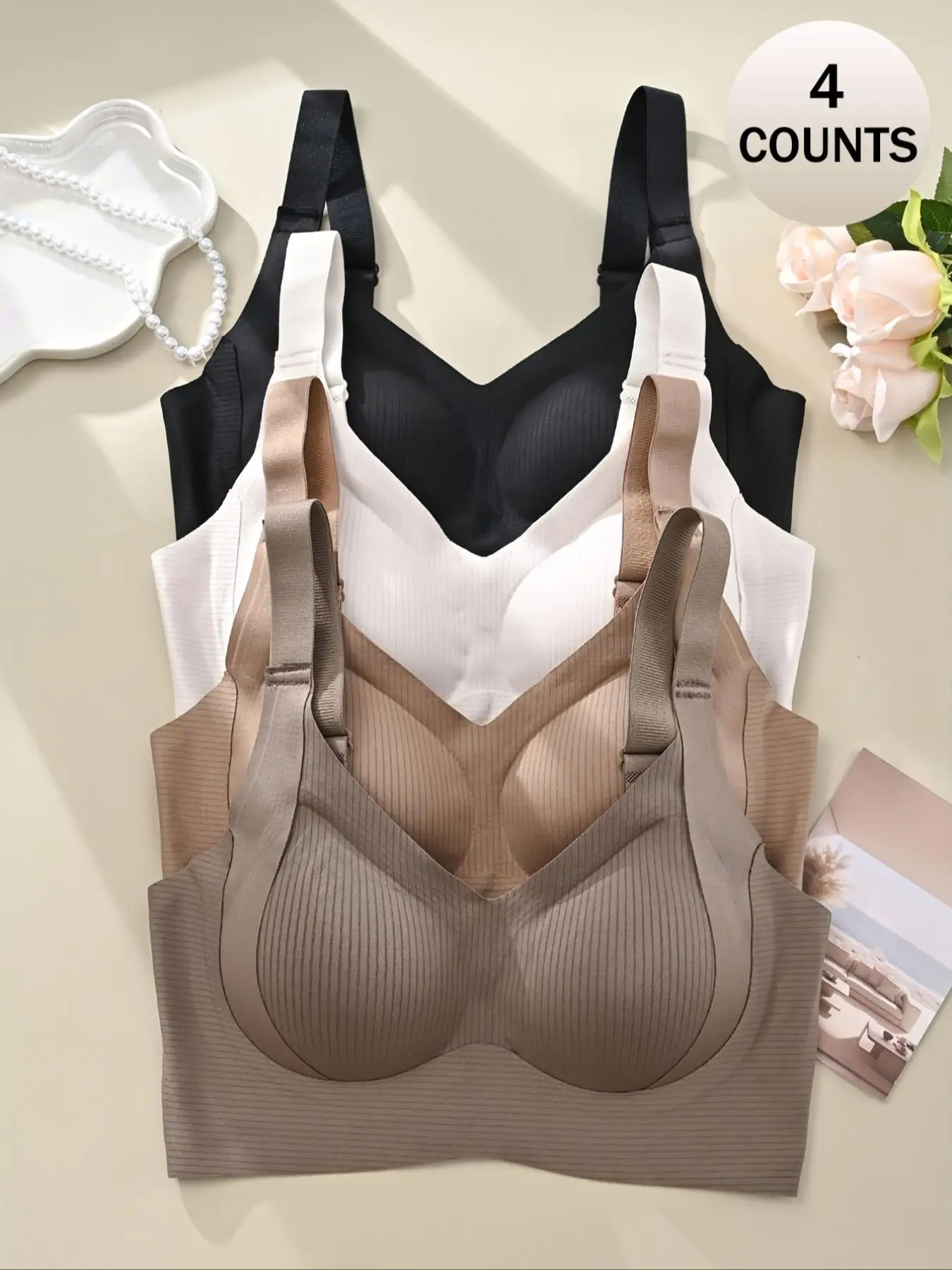 Women's Seamless Wireless Bra Set,confort able br a，wireless compression bra，confort able br a，comfort undergarment，multi-color pack，warm light qmy，seamless push-up bra，breathable lingerie，bra woman，gift, Everyday, Underwear