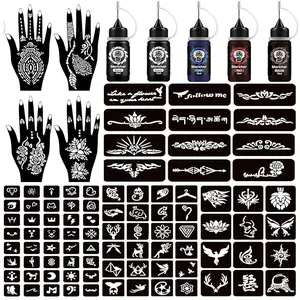 Henna tattoo kit Temporary Tattoo Kits 5 cones 96 Stencils Gifts for DIY Art Party