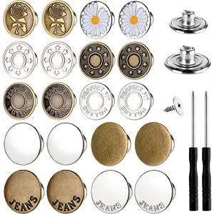 20 Counts Jeans Buttons Replacement, No Sew Adjustable Metal Buttons, Thread Rivets and Screwdrivers Repair Combo with Storage Box Jeans Clothing Decoratiion for Women and Men, Random Styles