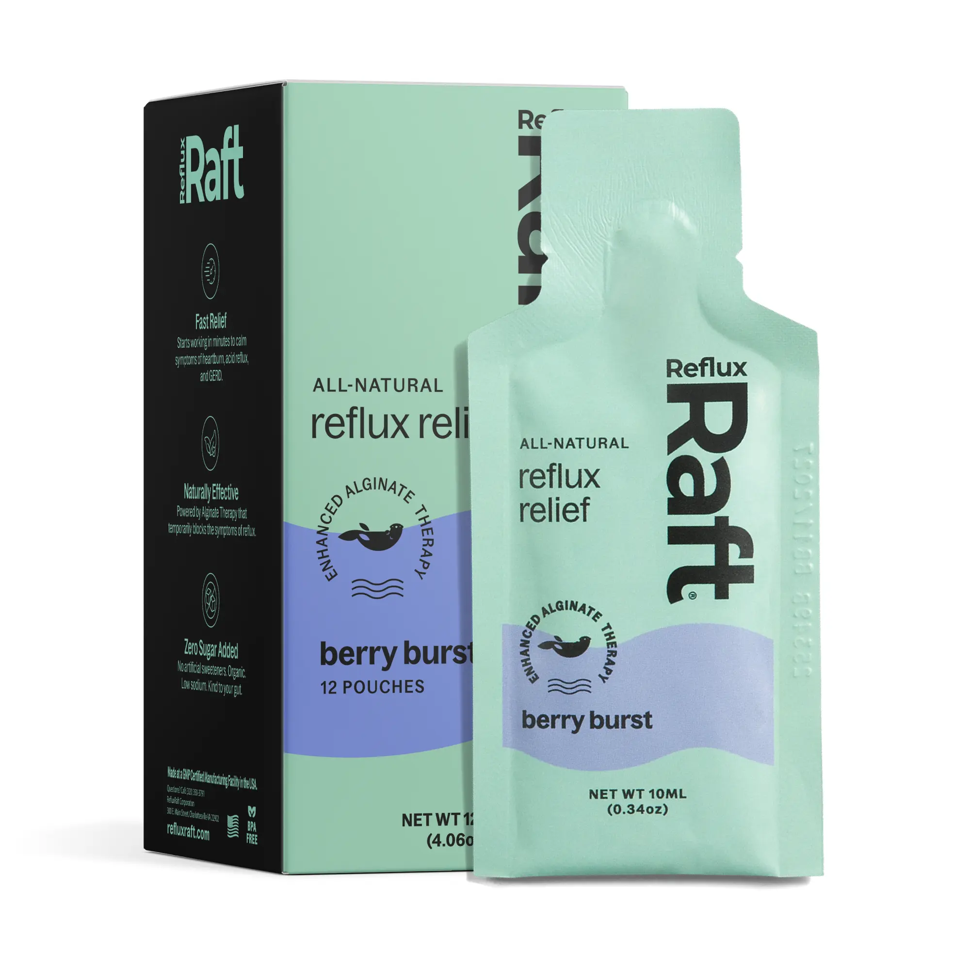 RefluxRaft Berry Burst Acid Reflux Gel Therapy Travel Pack - Organic Alginate Therapy, Pregnancy Safe, LPR Support, 0 Sugar, Gluten-Free, Low Sodium