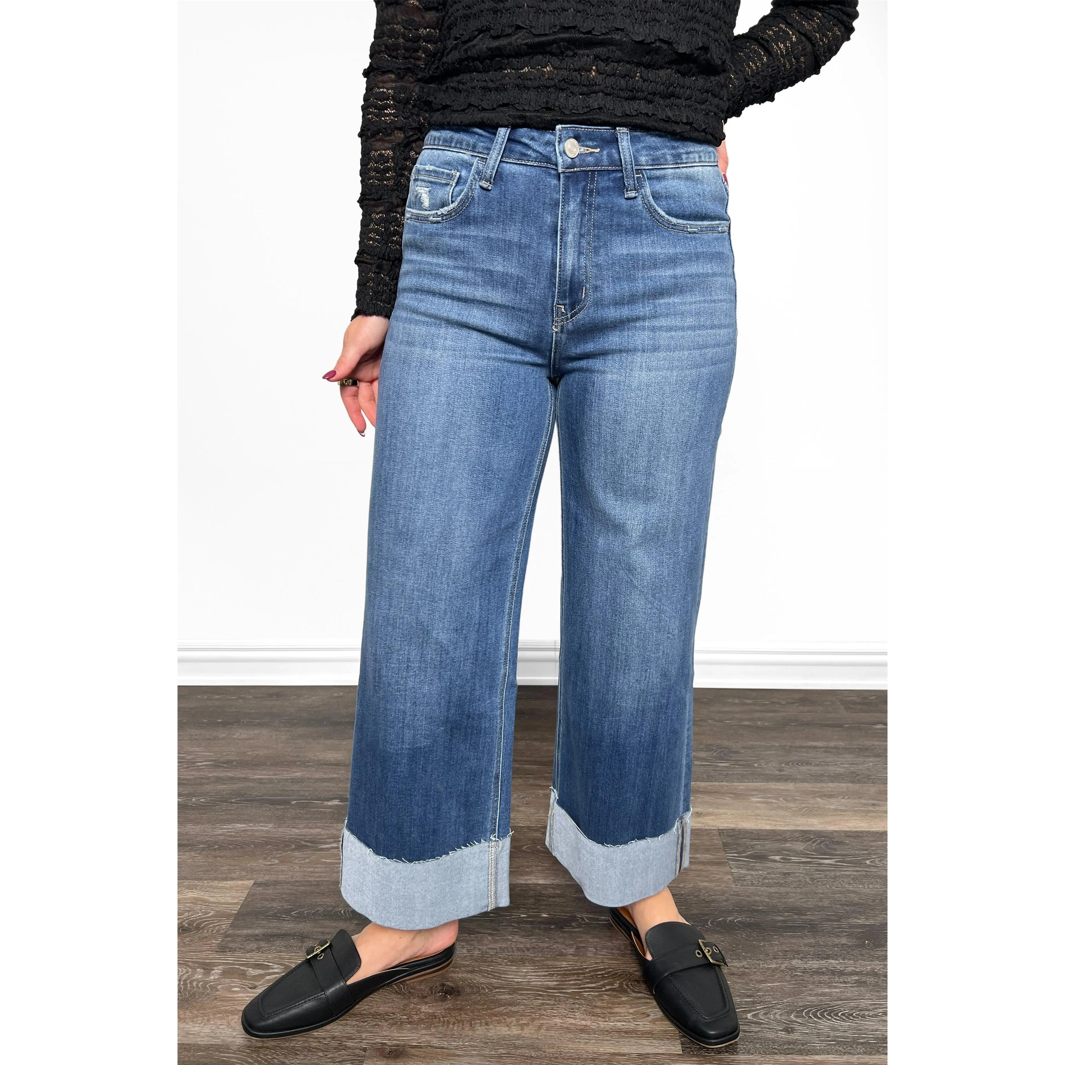 The Leanne High-Rise A Line Wide Leg Cuffed Denim Casual Curvy