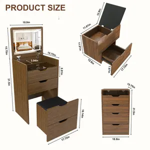 3-in-1 Vanity Desk Nightstand with 4 Drawers – Multi-Functional Space-Saving Storage for Bedroom, Apartment, Kids Room, Home Office – Makeup Table, Work Desk & Bedside Organizer