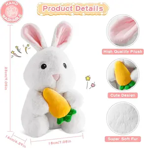 Zrunbo Easter Bunny Plush 9 Inch Soft Floppy Ears Carrot Stuffed Bunny Doll Cute Rabbit Plush Toy for Kids Boys Girls Gift White Bunny Doll
