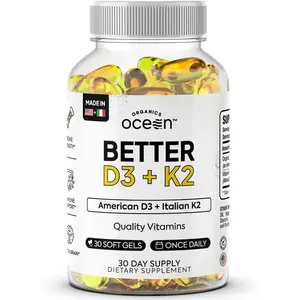 Vitamin D3 + K2 Organic Supplement, 30-Day Supply, High Absorption Formula for Bone Density, Calcium Balance & Immune Support