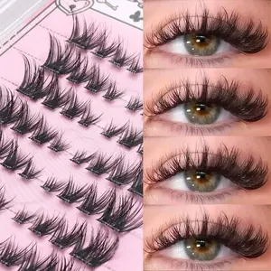 DIY Eyelash Extensions Kit, 64 pcs Cluster Lashes No Glue Needed, Mixed Tray Long Volume Individual Lashes, C Curl Fake Eyelashes Set, Fluffy False Eyelashes, Synthetic Lashes