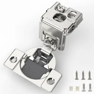 FURNIWARE 10 Pieces Soft Closing Cabinet Hinges, 1-1/2 inch Overlay Cabinet Hardware Door Hinges Nickel Plated- 105 Degree