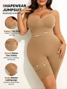 Plus Size Seamless Fit Curvy Shapewear Bodysuit for Women, Tummy Control Slip with Adjustable Straps, Full Body Shaper Shorts for Smooth Curves