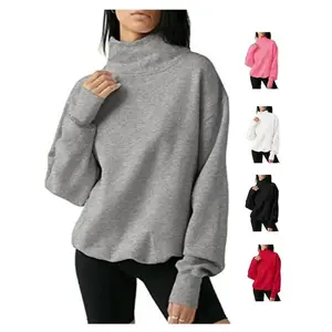 Women's Cute Matching Long-Sleeve Cotton Oversized Turtleneck Pullover, Casual Sports Clothes for Fall Outdoor Activities