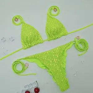 ,2026 New Style Sequin Bikini Women's Triangle Swimsuit Multi-color Bikini Swimwear|Free double-layer ankle chain.