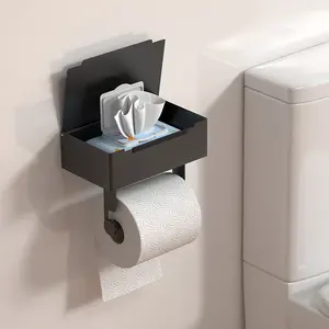 Toilet Paper Holder with Shelf, Self-Adhesive Wall Mount Bathroom Storage Box, Bathroom Organizer, No Drilling Installation, for Wet Wipes and Tissues, Bathroom Decor Supplies, Bathroom Accessories