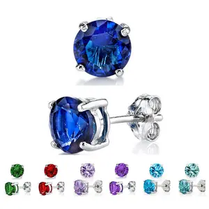 6MM 1.5 Carat TCW Casted Sterling Silver Round Stud Earrings Colored Cubic Zirconia White Rhodium
