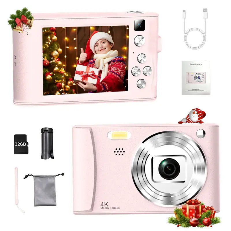 Camera digital Fathersday gift and Events:HD digital camera, 3.0 inch LCD screen rechargeable camera, 1080P, with 64G card, 800mAh, support selfie mode, take photos, record videos, portable camera for beginners, Thanksgiving, Man Pink,camera cheap
