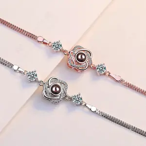 Customized color photo projection s925 pure silver six pointed star bracelet with 100 languages for birthday commemoration