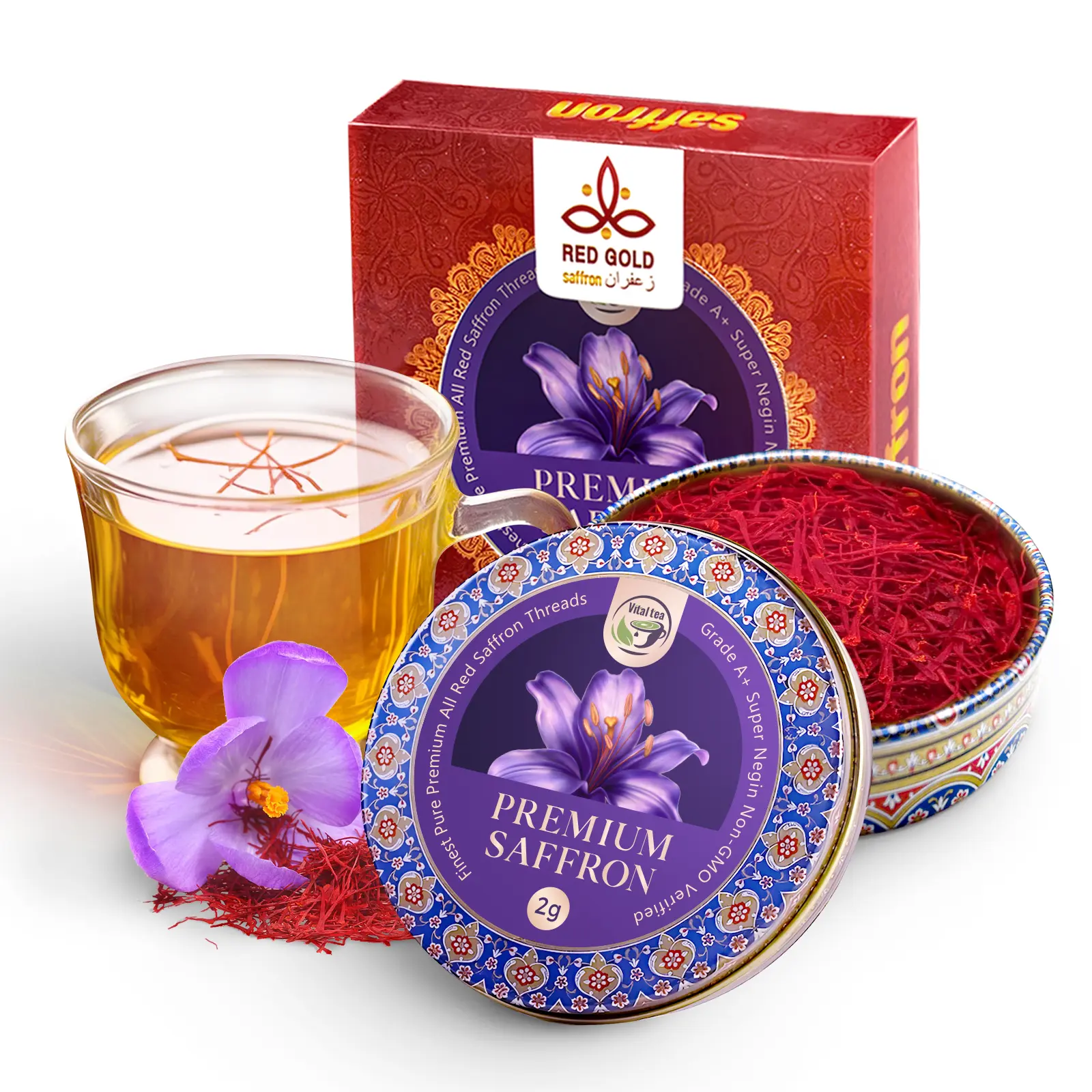 Superior Saffron Threads (Grade A+ Super Negin) – Antioxidant Protection Support PMS | Premium Culinary Saffron Spice for Desserts & Tea | All-Red Stigmas | iTREE · Vital-Tea