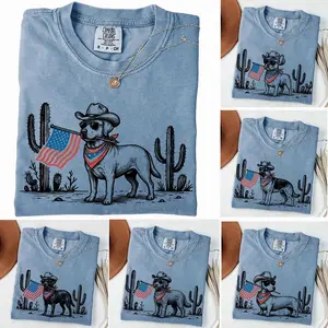 Comfort Colors Patriotic Cowboy Dog T-Shirt, 50+ Dog Breeds USA Flag Design, American Flag Dog Lover Shirt, 4th of July Outfit, Independence Day Gift, Casual Everyday Wear - AL