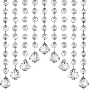 Crystal Garland Strands, Hanging Crystal Beads Strings Decorations for Centerpiece Doorway Clear Acrylic Diamond Chandelier Prisms, Gem Bead Chain Garland Curtain, Christmas Tree Ornaments