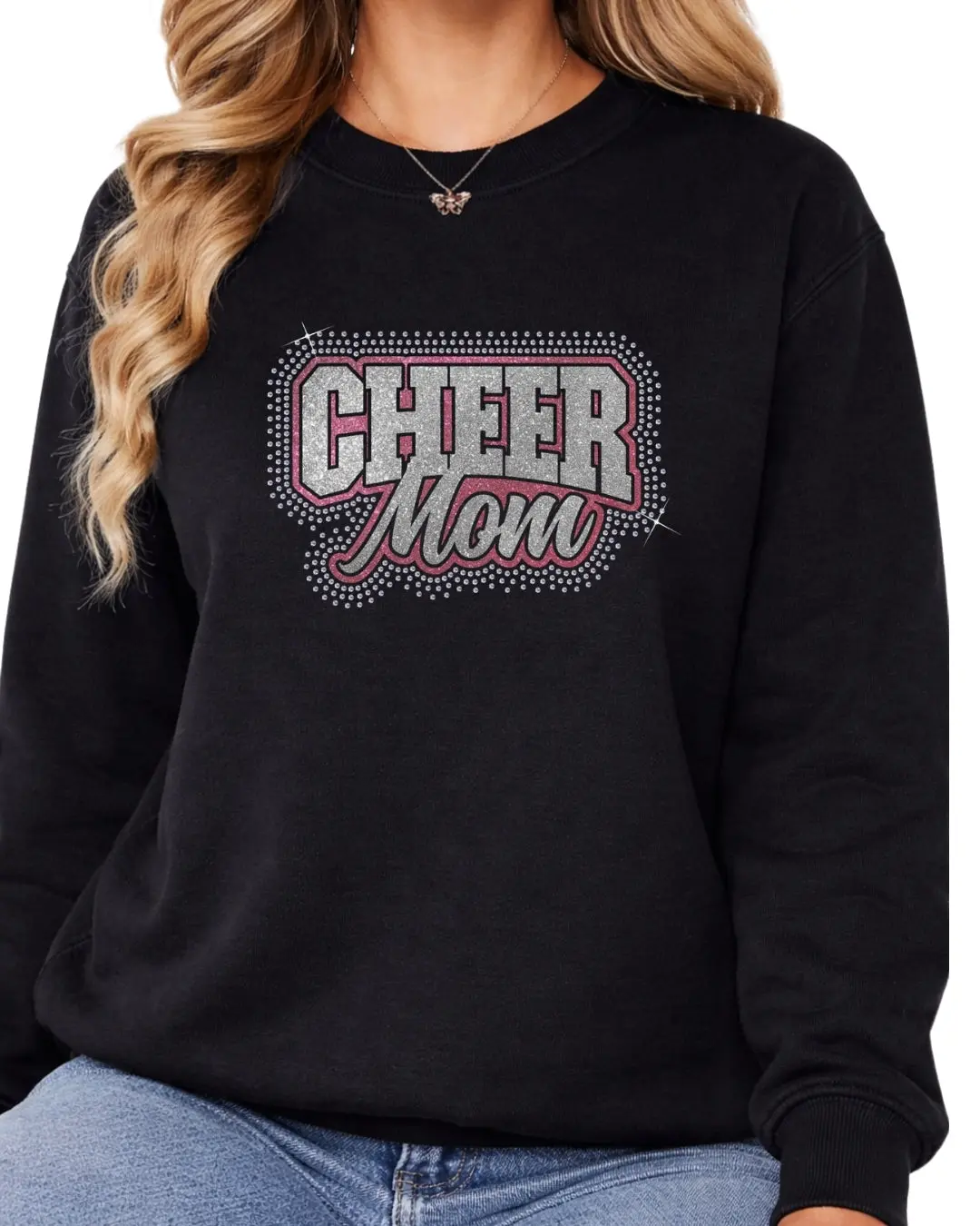 "Cheer Mom"-03 Rhinestone + Glitter Shirt – Sparkly Mom Tee, Game Day Shirt, Mom Gift, Bling Sports Mom Apparel (Copy)