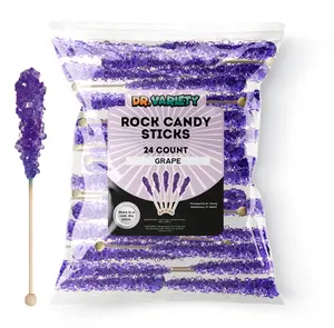 Purple Rock Candy Sticks – Grape Flavor, 24 Pack Bulk Individually Wrapped Sugar Crystals for Party Favors, Weddings, Baby & Bridal Showers – By Dr. Variety