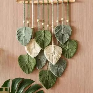 Macrame Feather Wall Hanging, 1 Count Boho Style Leaf Design Wall Decoration, Wall Hanging Tapestry for Home Living Room Bedroom Gift, Hangable Ornaments