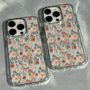 Phone Case - 1 unit, Full Screen, Modern Floral Design, Metal Frame, Transparent Case for iPhone 17 PRO MAX and iPhone 16 15 14 13 12 11 PRO MAX PLUS and iPhone 16E 17 AIR Series Mobile Phone Case