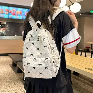 [Black Corduroy Backpack] Lightweight Black Corduroy Women's Backpack |       Adjustable Shoulder Straps & Bow Design - Durable Zipper Closure, Polyester Lining, Secure Storage Pouch Travel, School, Work