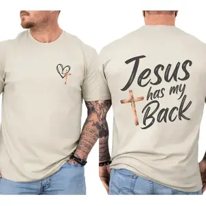 Jesus Has My Back T-Shirt – Christian Faith Shirt with Rustic Cross and Heart Design, Spiritual Gift for Believers