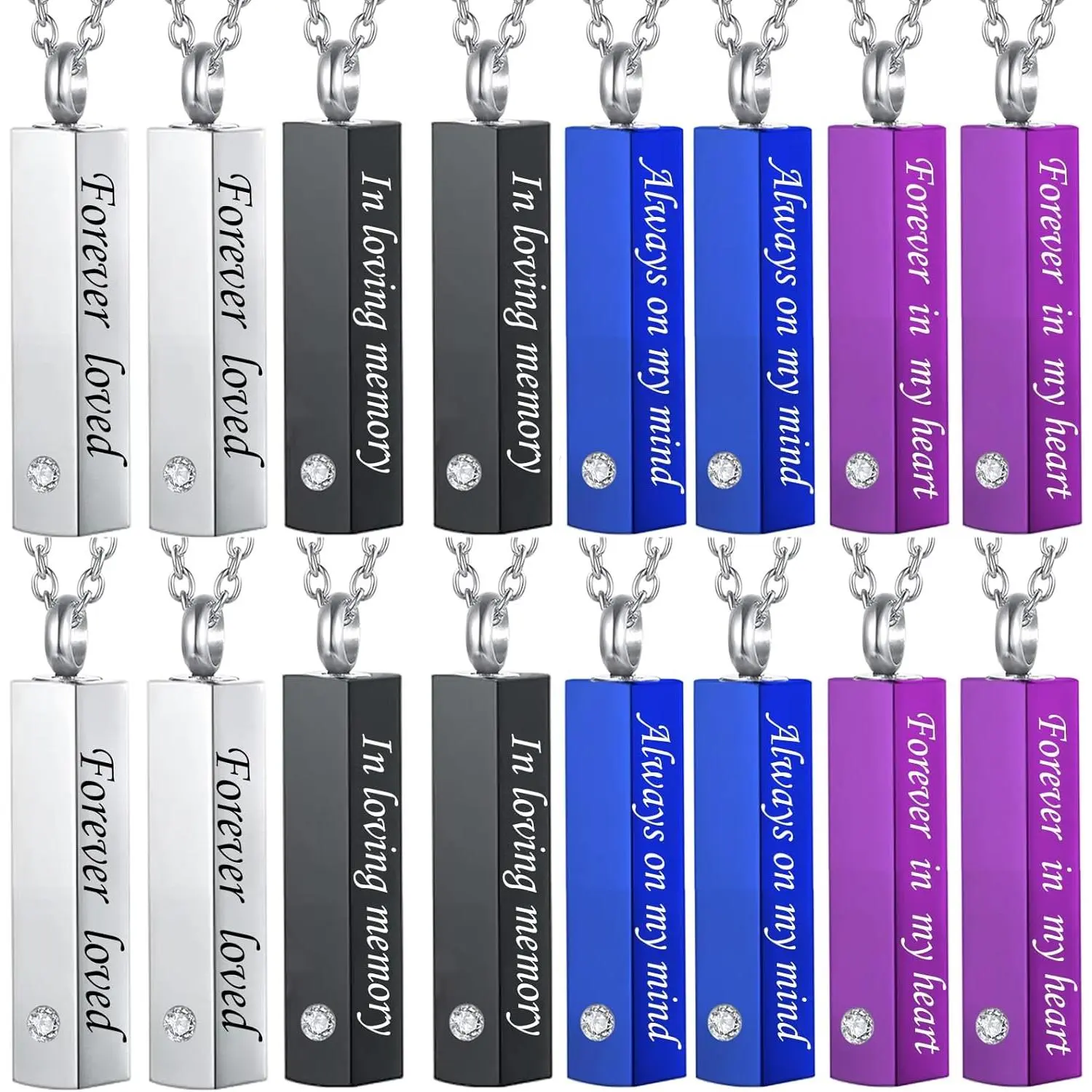 16 count Urn Necklace for Ashes for Human Cremation  for Ashes Square Small BarKeepsake Pendant for Women Men Loved Ones