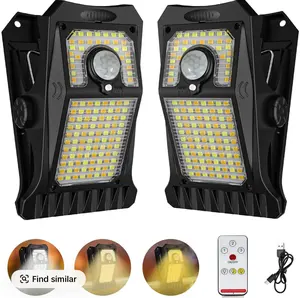 USB & Solar Charging Clip Lights, Auto ON/OFF With Motion Sensor, 4 Lighting Colors Adjustable Flashlight, Remote Control, Long Working Time,Waterproof, Perfect for Outdoor, Yard, Camping, Fence, Eaves