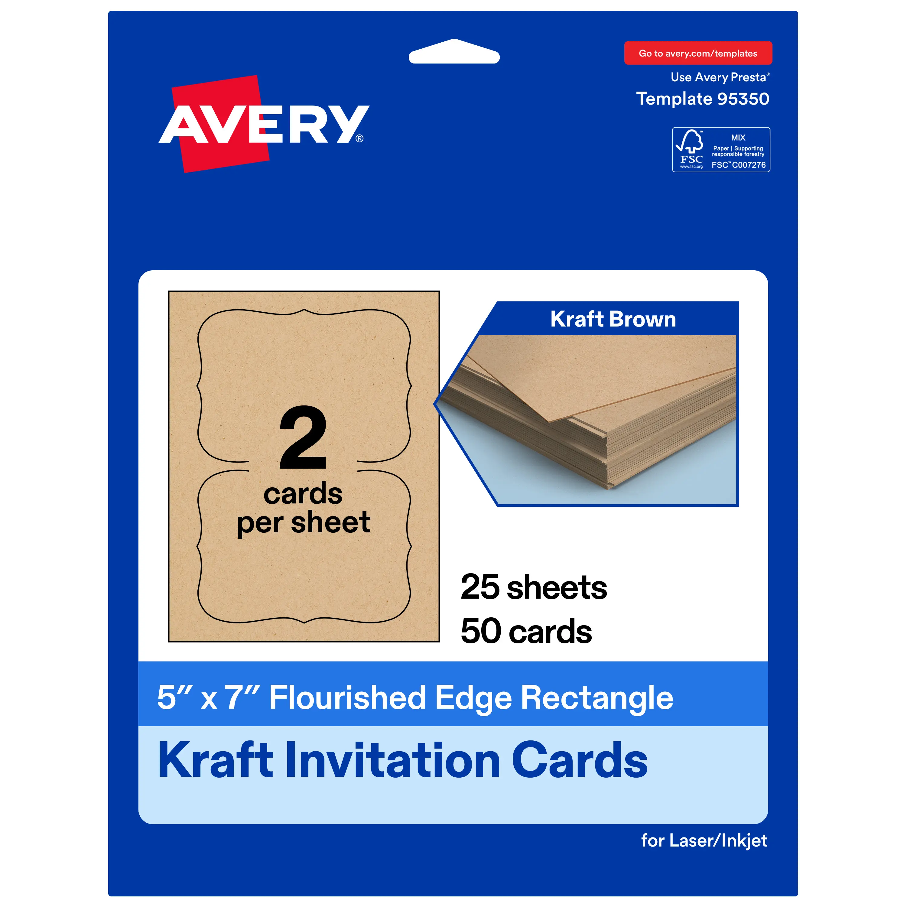 Avery Kraft Brown Invitation Cards, 5" x 7" Rectangle Flourished Edge