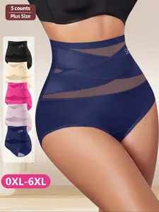 Morelect Women's High-Waisted Seamless Briefs, Breathable Mesh, Cross-Body Design, Ice Silk Material, Comfortable Fit, 5-Pack