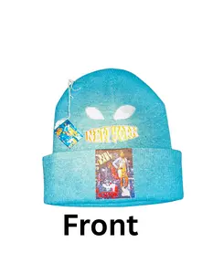 Riri Baby NYC Peek-A-Boo Beanie NYFW Collection Blue Knit Hat with New York City Design and Scorpio's Eyes for Stylish Warmth and Cozy Material
