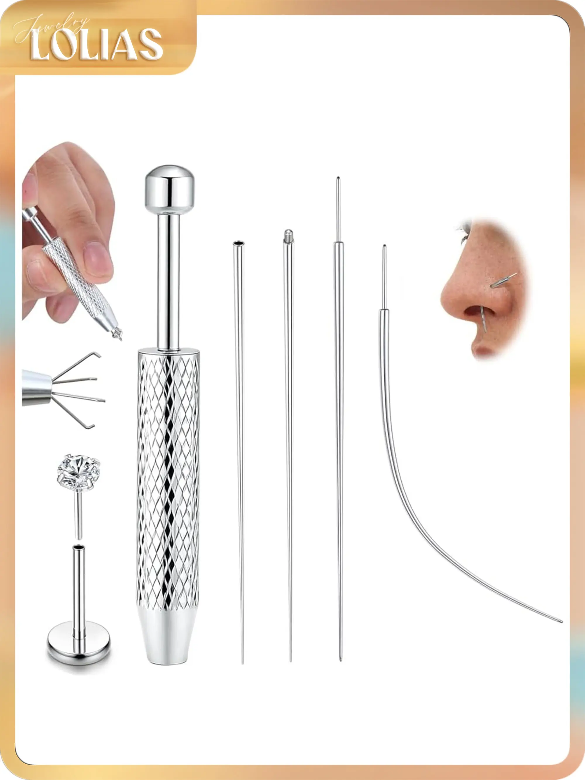 LOLIAS Titanium Piercing Taper Insertion Tool, 14G-20G Threader for Threaded/Push-In/Threadless Body Jewelry, Ideal for Vertical Labret Jewelry, Nose Rings & Cartilage Earring Changes