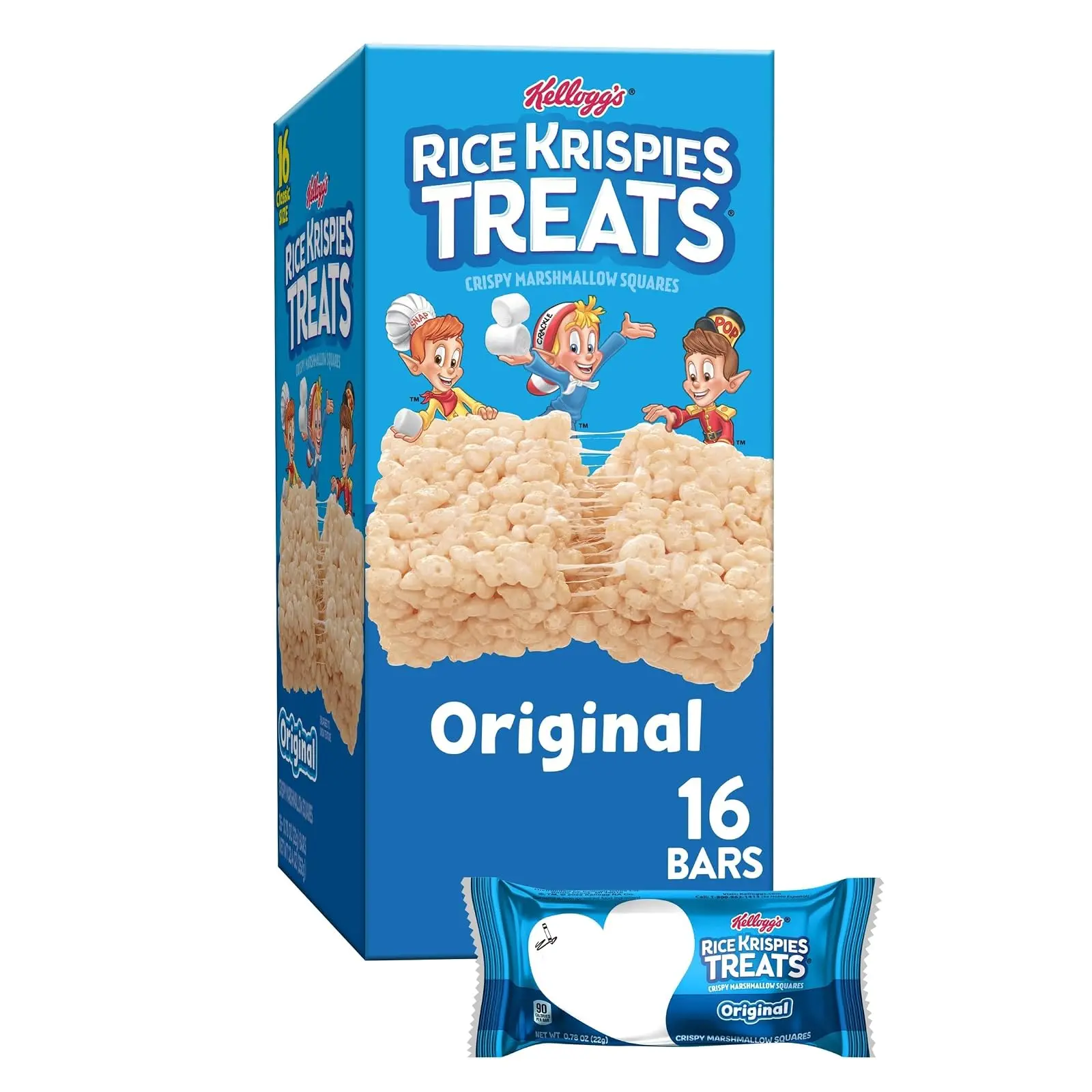 Crispy Marshmallow Squares, Kids Snacks, Cereal Bars, Original, 12.4oz Box (16 Bars)