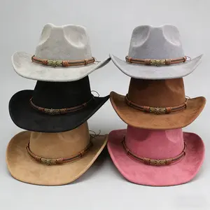 Western Cowboy Hat for Men & Women, Faux Suede Leather Outback Hat, Vintage Rolled-Edge Fedora for Outdoor Travel