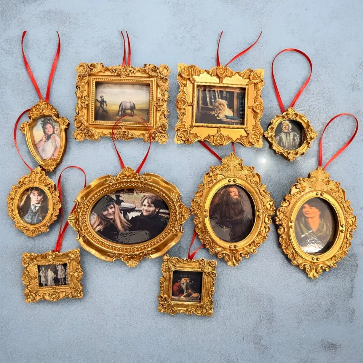 Wizard Grand Staircase Portrait Ornaments – Handmade Framed Fantasy Christmas Ornaments