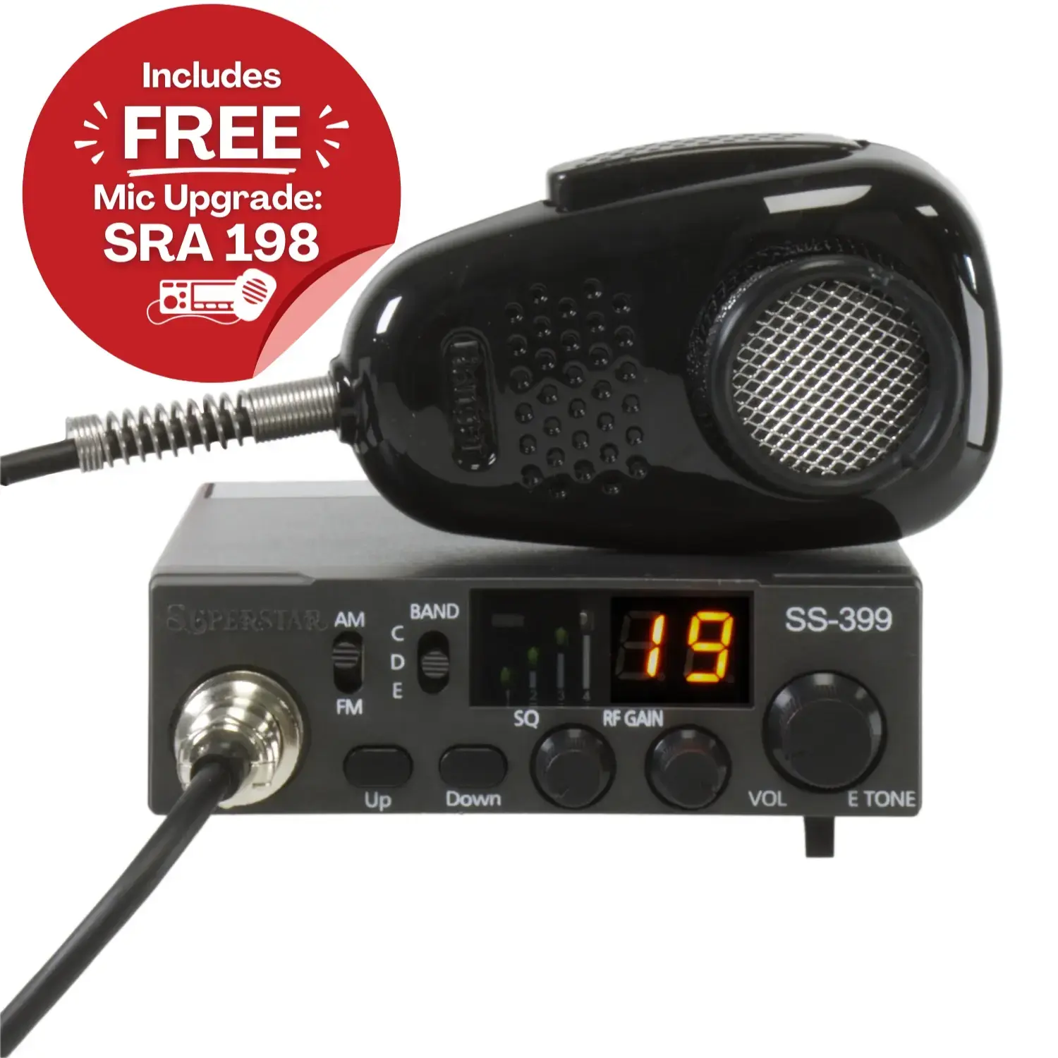 Superstar SS-399 Compact 10 Meter Mobile Radio with Noise Canceling Mic and Cigarette Plug