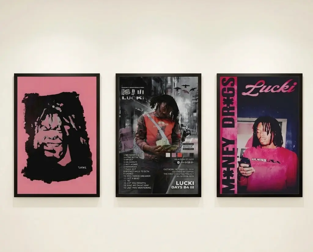 Lucki Album Poster  Cover Wall Art Prints Eco-Friendly Canvas Aesthetics Room Decor Premium Quality, Available Framed, Black Frame Canvas Wrap or Unframed Poster for Hip Hop Fans